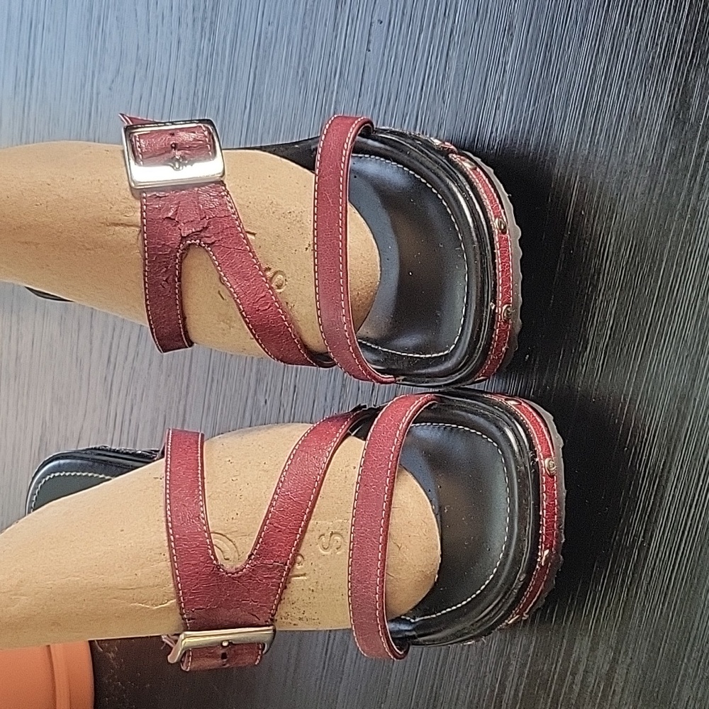 Harley-Davidson Wedge Sandals, Black/Burgandy, 7.5, Vintage - Picture 4 of 13